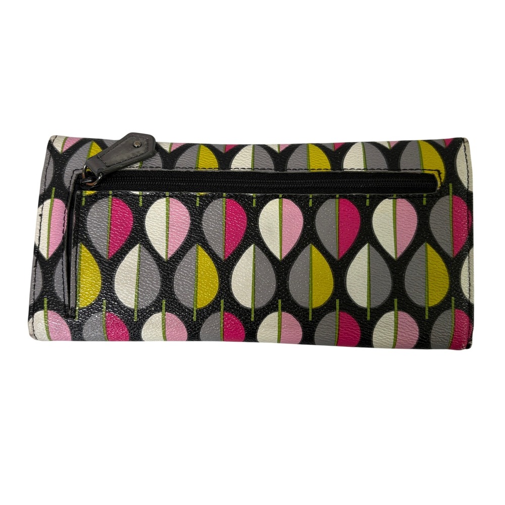Vera Bradley Trifold Wallet Womens Leaf Print Moon Drop Vinyl Magnetic Closure